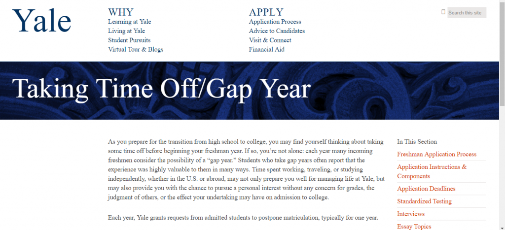 gap year, yale, college admissions